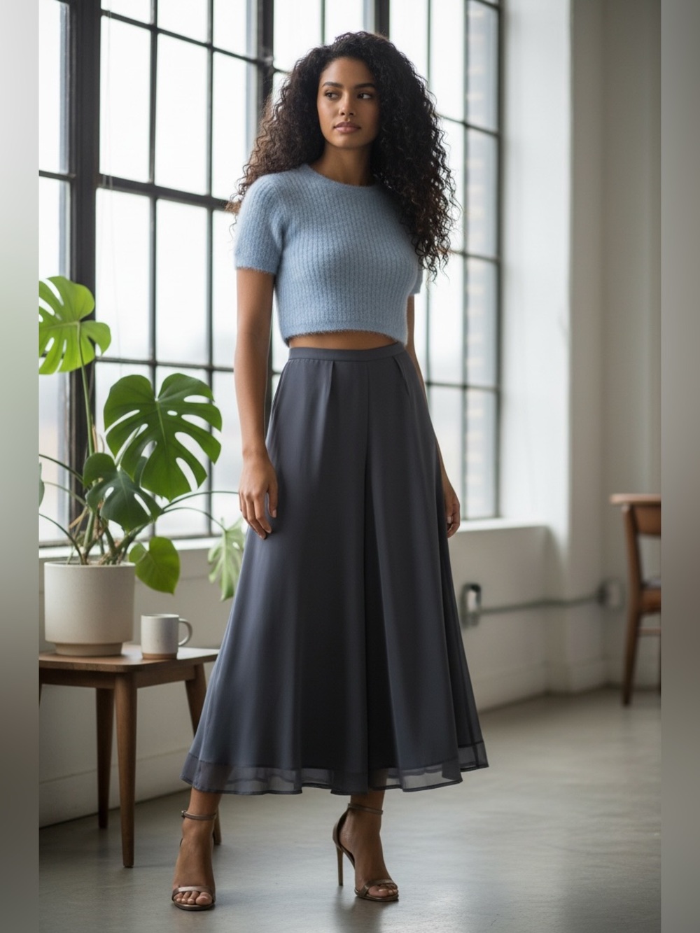 Vintage WILLI SMITH COLLECTION Silk MAXI Skirt | Smoke Blue Charcoal | Preowned